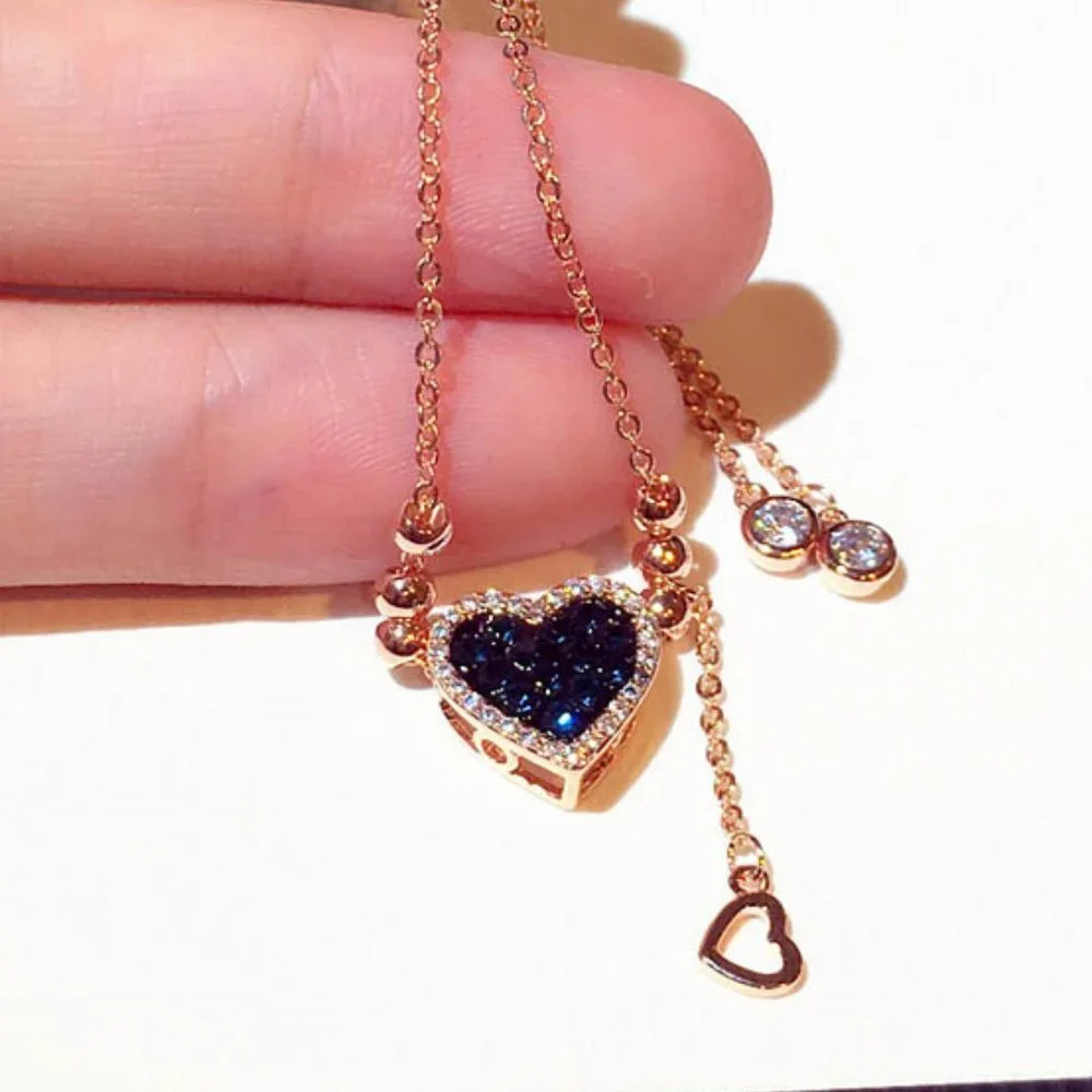 New Rose Gold Plated Blue Heart Drop Halo Bead Bracelet - Picture 7 of 7